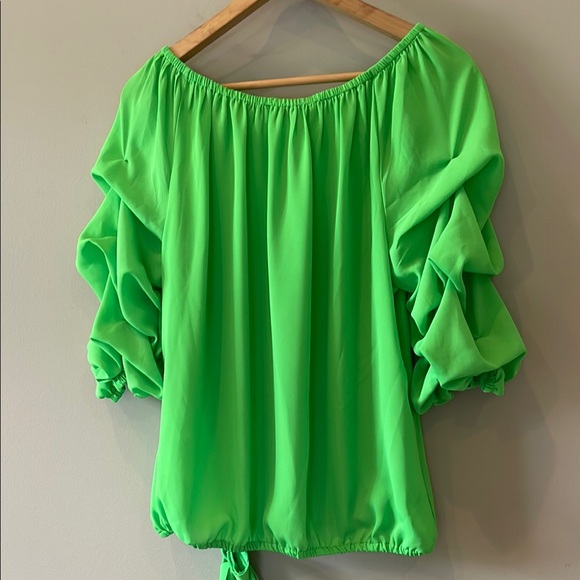 CeCe Vibrant Green Ruffle Sleeve Blouse - Picture 8 of 10